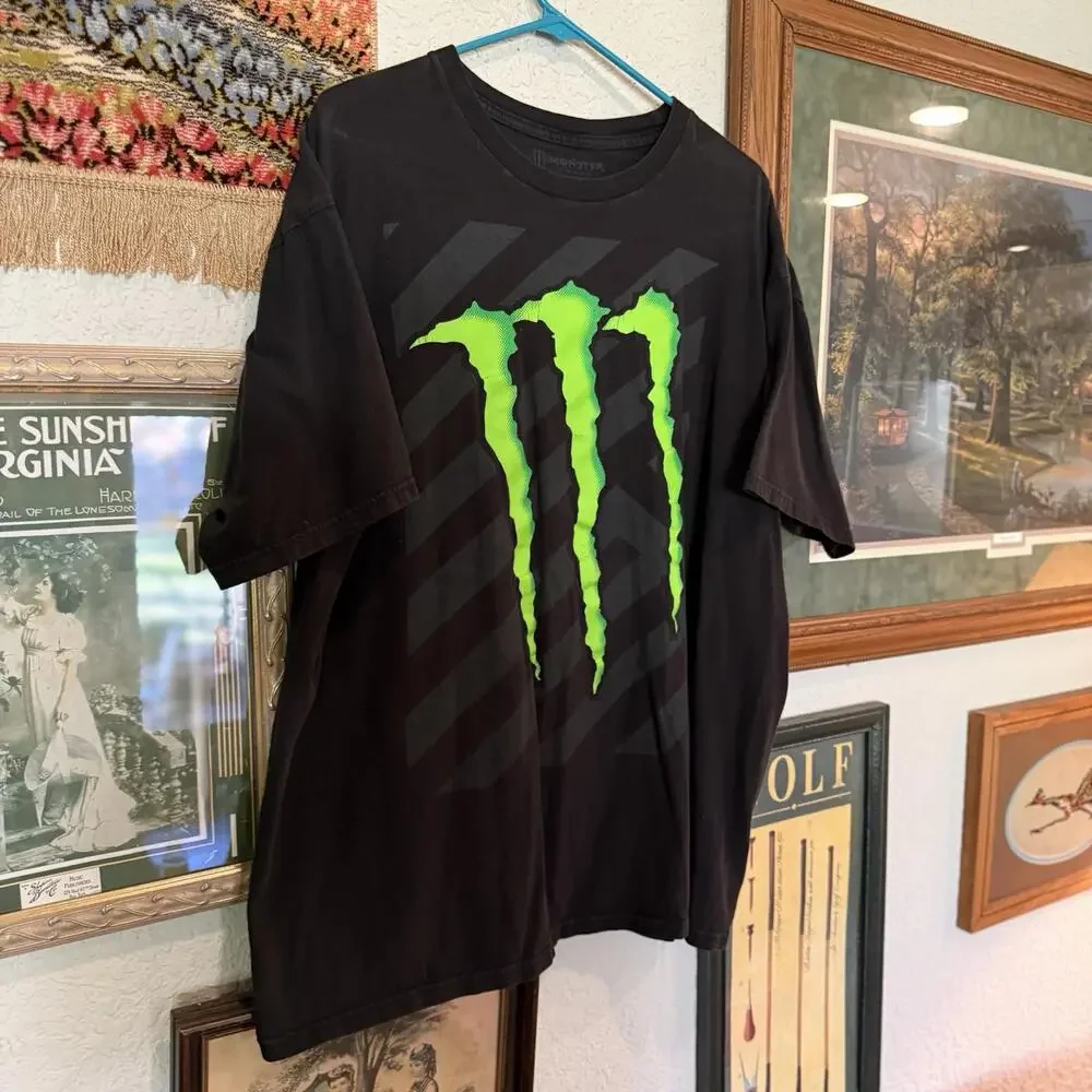 Monster Energy Drink Mens XL Faded Spell Out Big Logo Short Sleeve T-Shirt Black